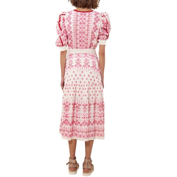 Hale Bob pink and white Logan Embroidered Midi Dress Size Medium - Picture 3 of 10